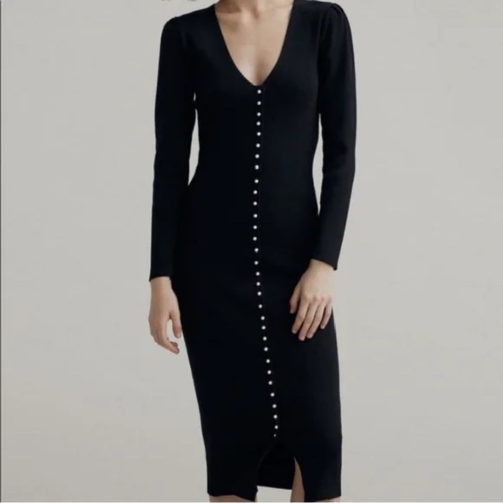 NWT Zara Pearl button front ribbed knit midi dress medium - Size SMALL